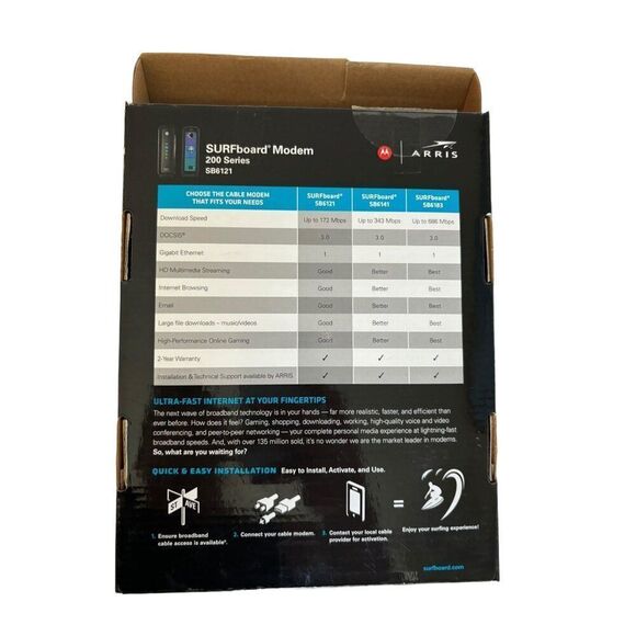 Motorola Arris SURFboard SB6121 Cable Modem 200 Series DOCSIS 3.0 172Mbps w/ Box - Picture 6 of 8